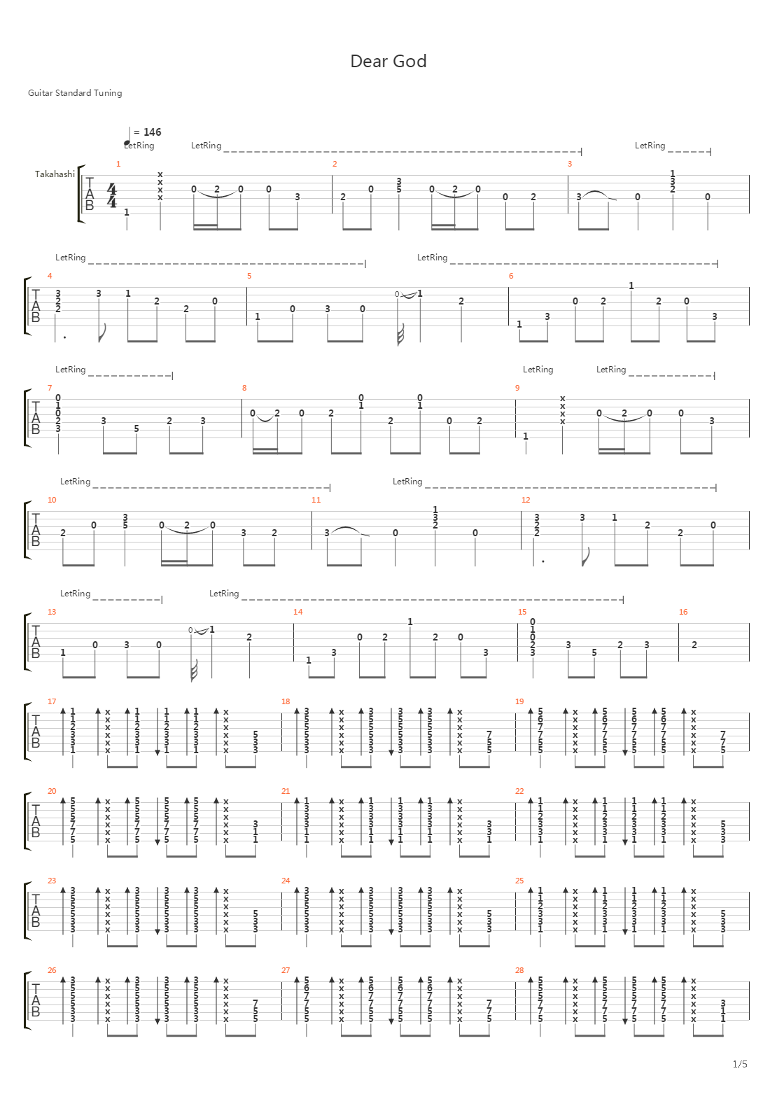 dear god吉他谱图片