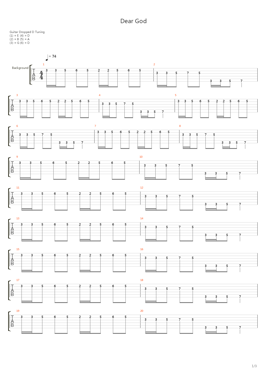 Dear God吉他谱