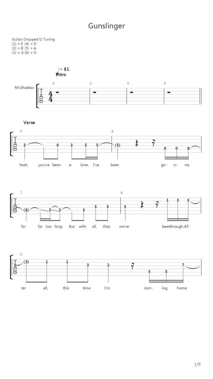 Gunslinger吉他谱