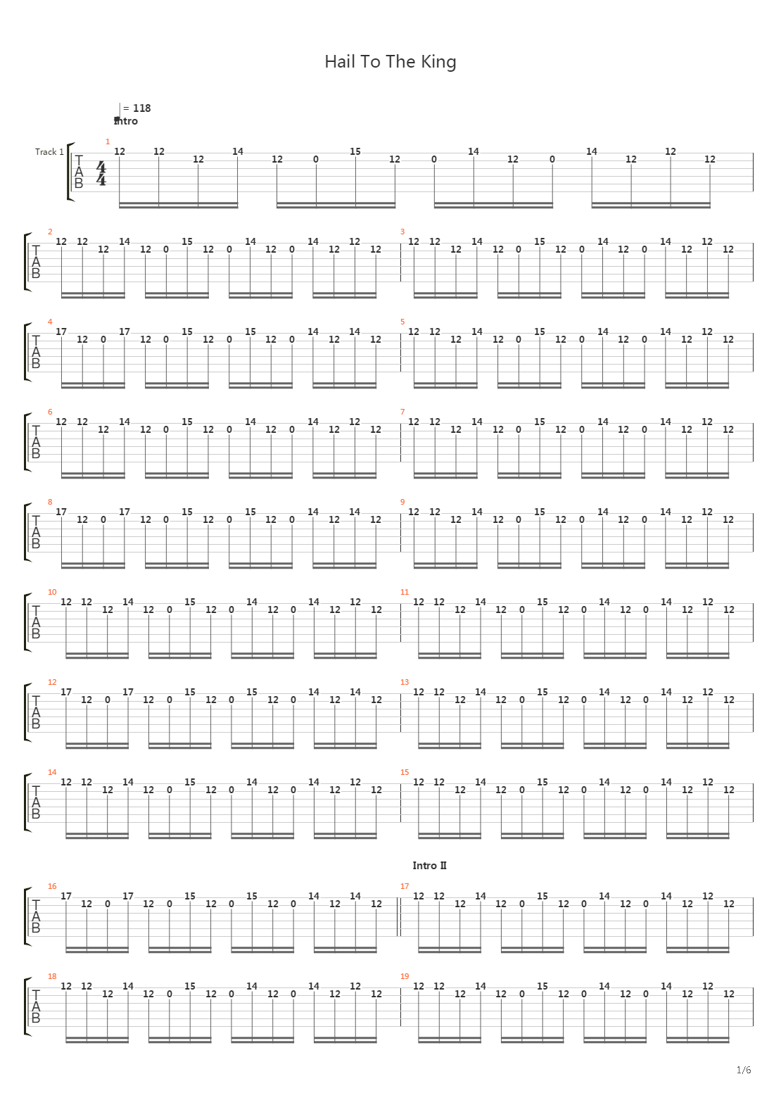 Hail To The King吉他谱