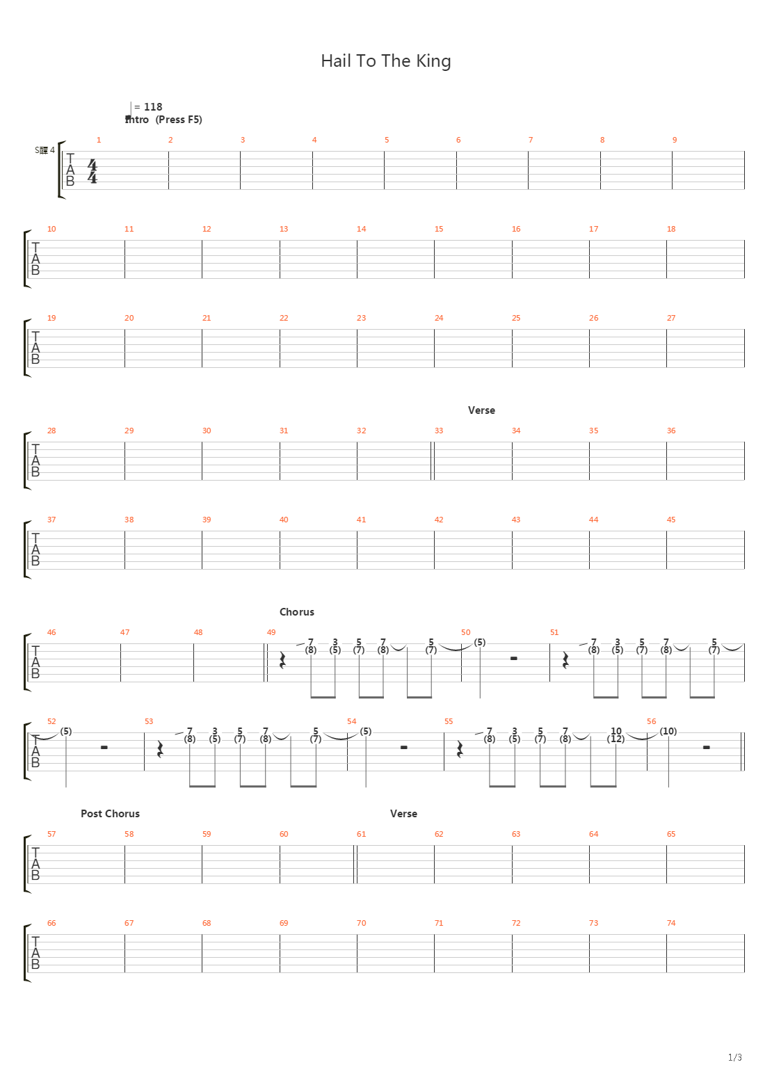 Hail To The King吉他谱