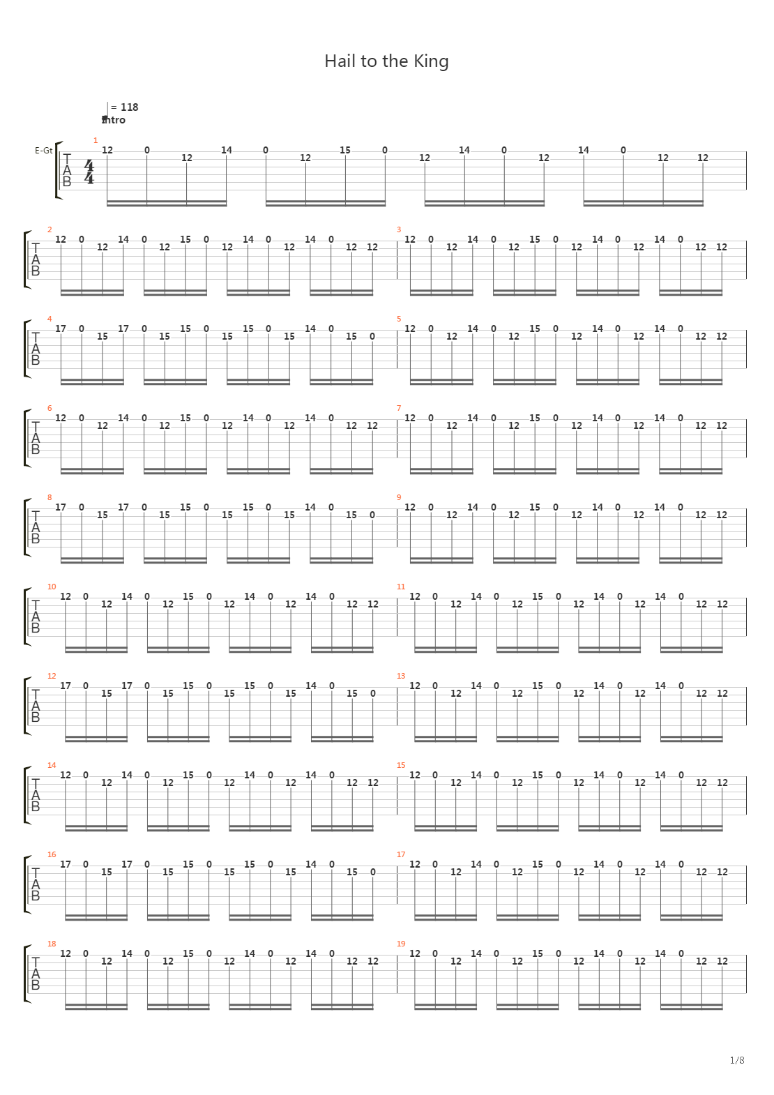 Hail To The King吉他谱