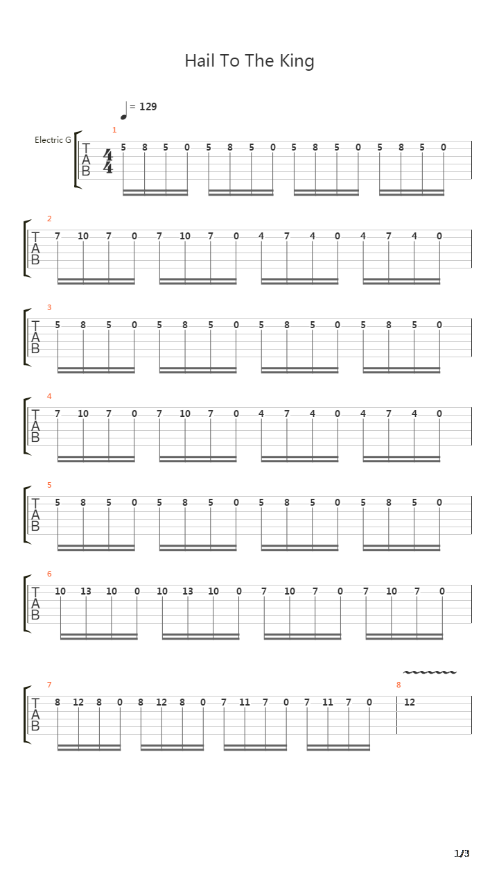 Hail To The King吉他谱