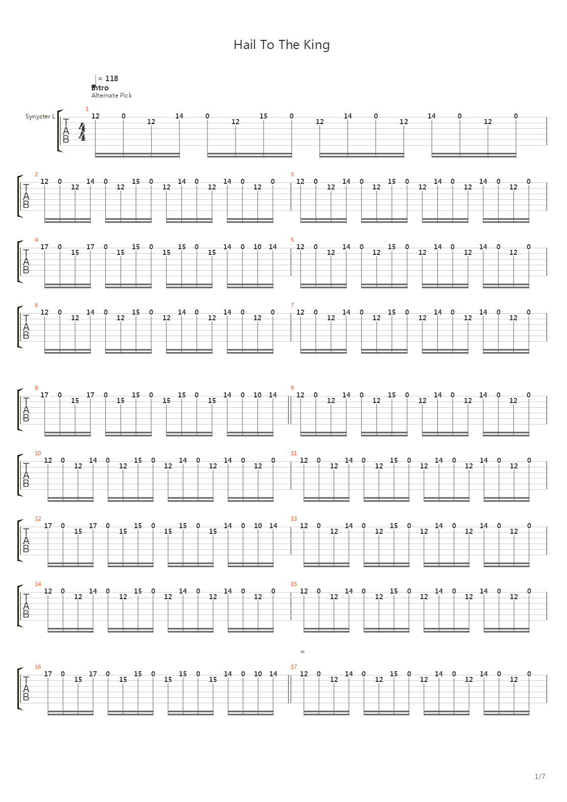 Hail To The King吉他谱