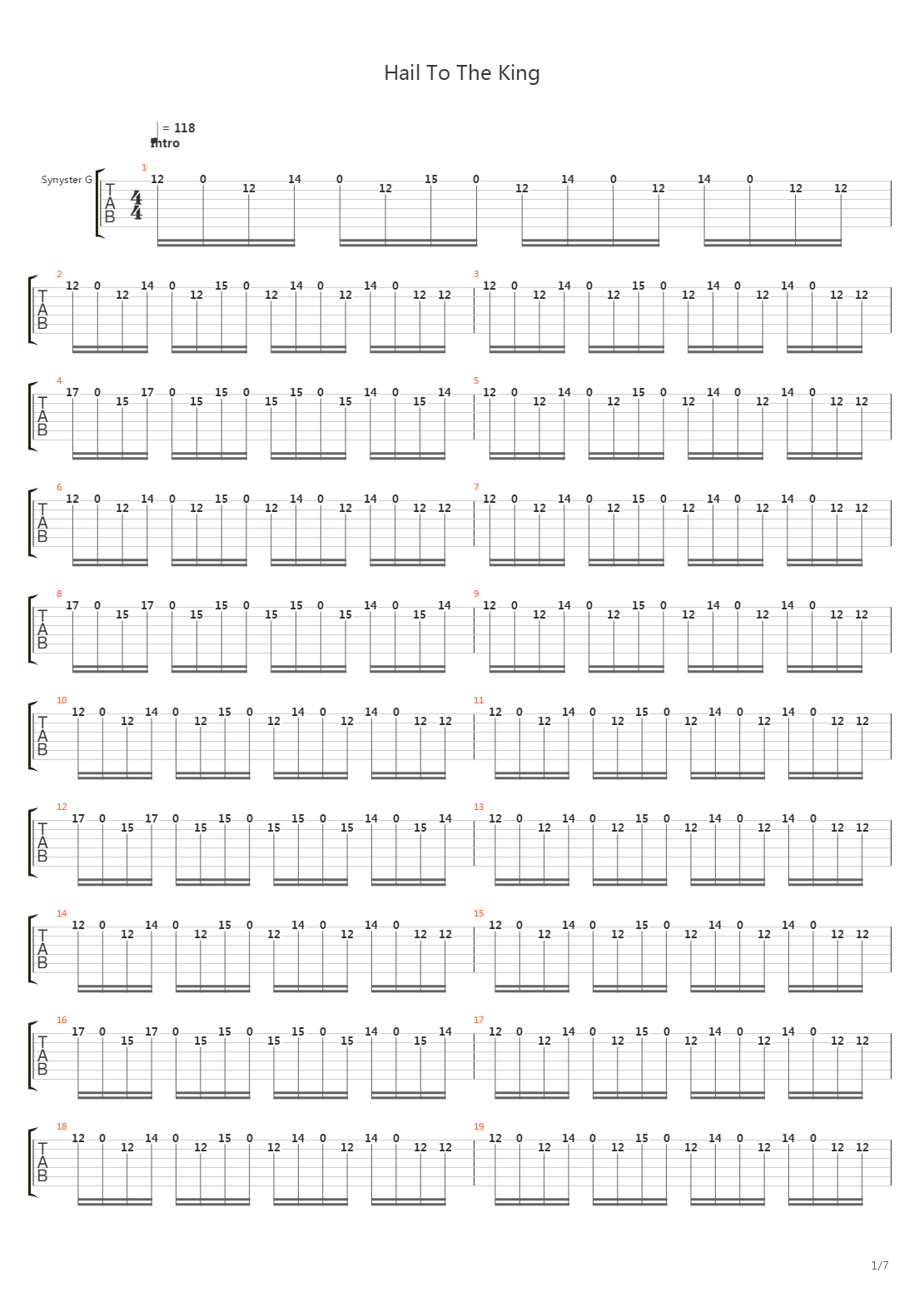 Hail To The King吉他谱