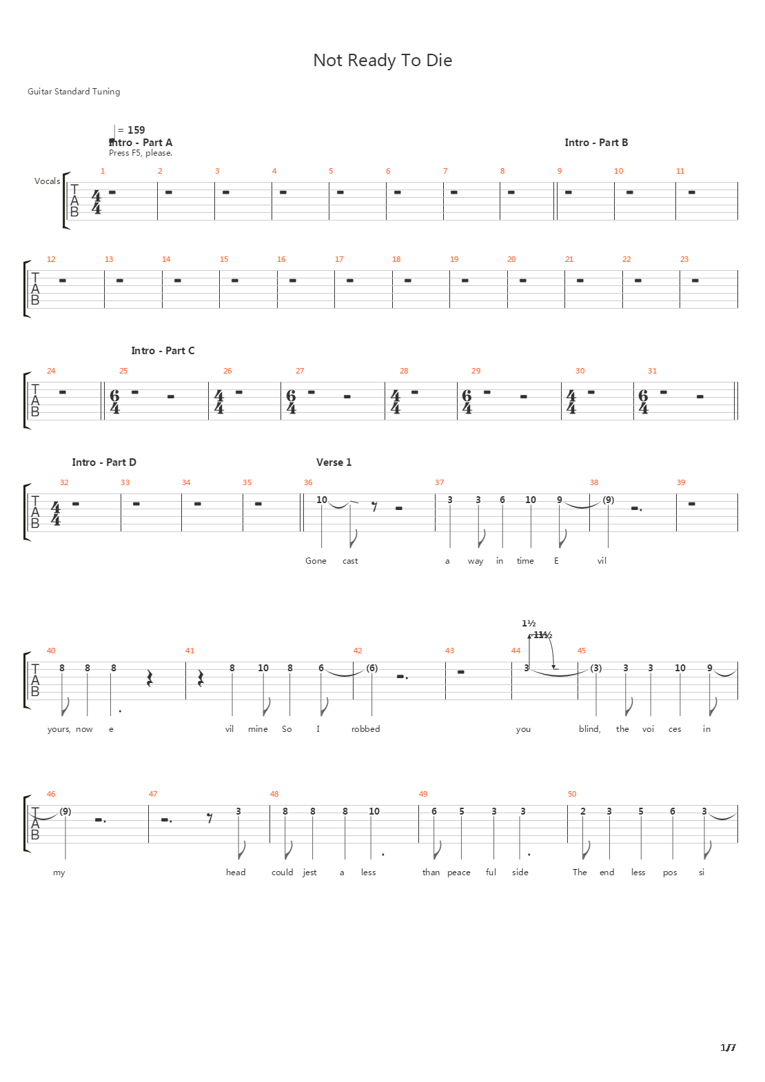 Not Ready To Die吉他谱