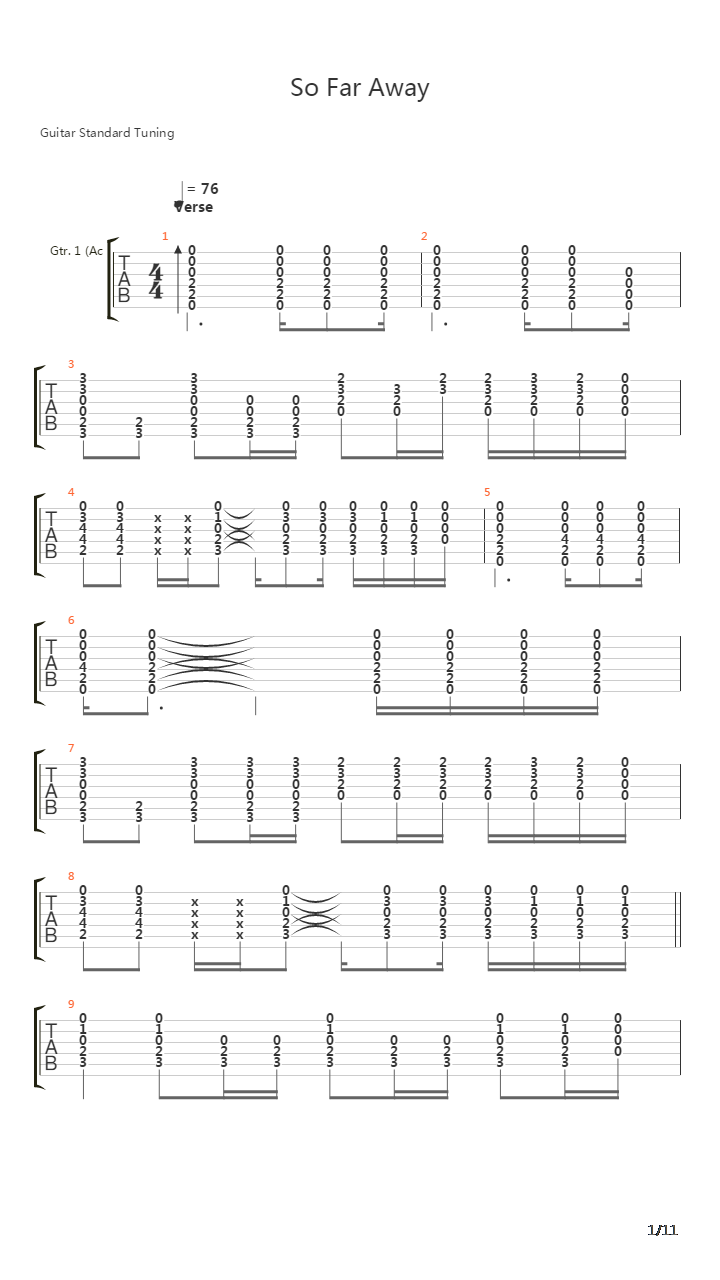 So Far Away吉他谱