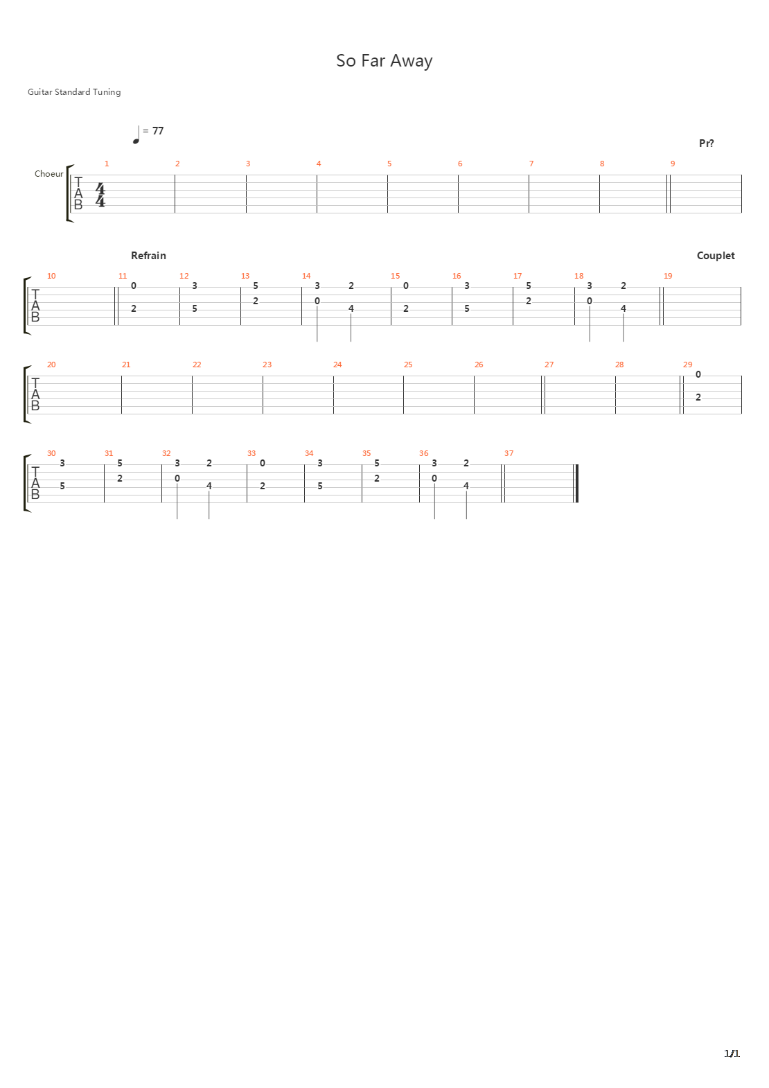 So Far Away吉他谱
