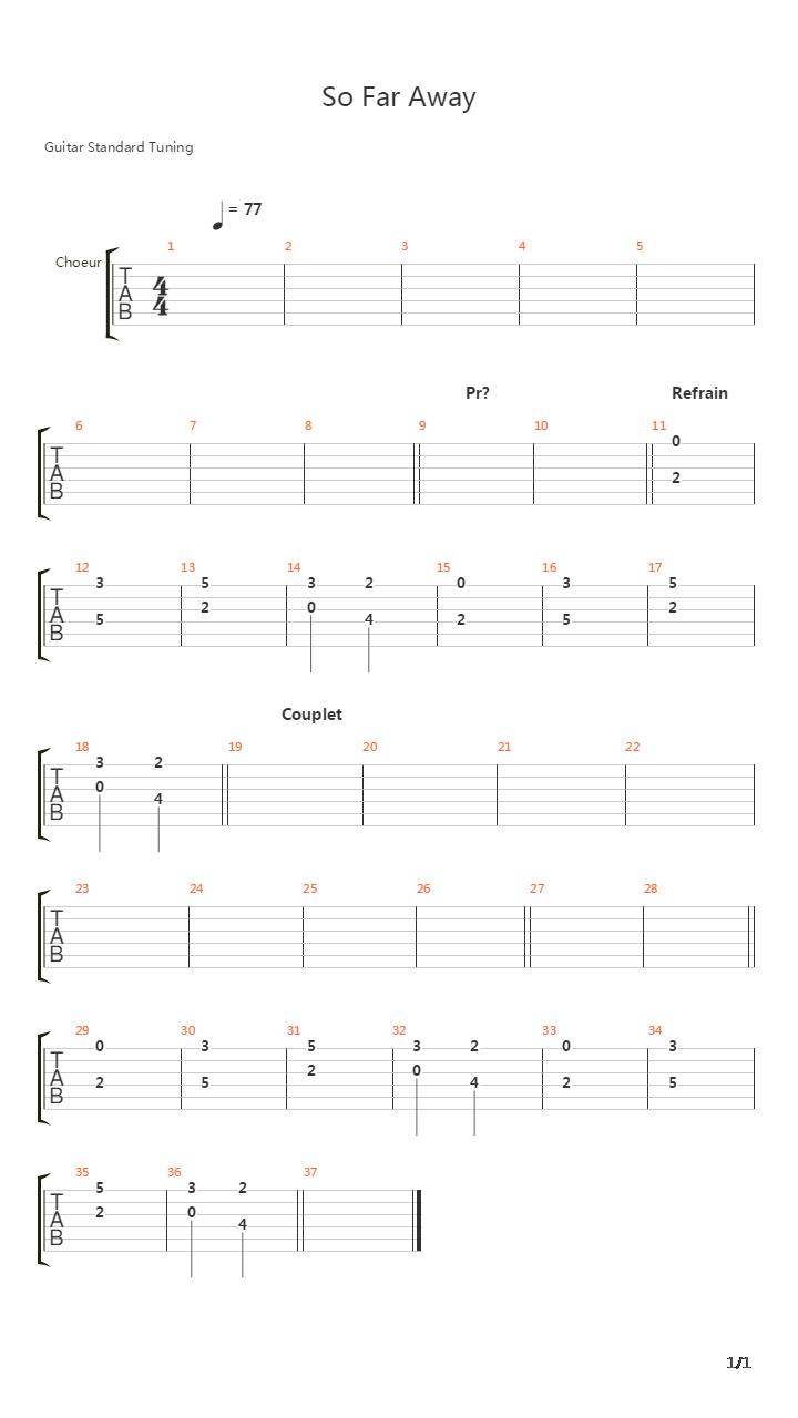 So Far Away吉他谱
