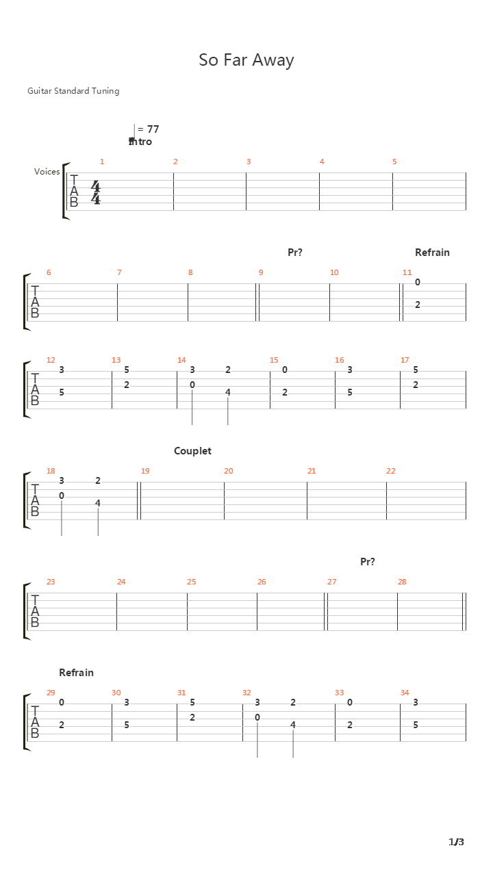 So Far Away吉他谱