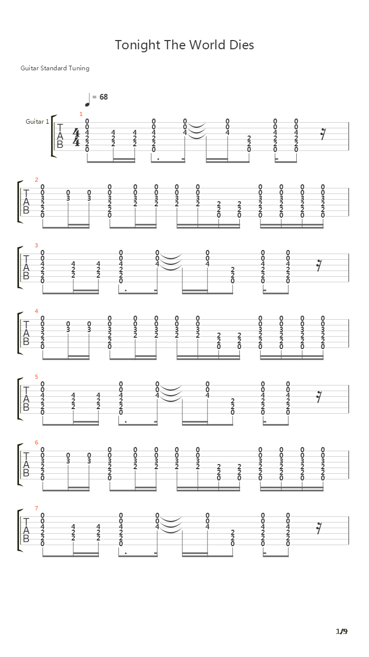 Tonight The World Dies吉他谱