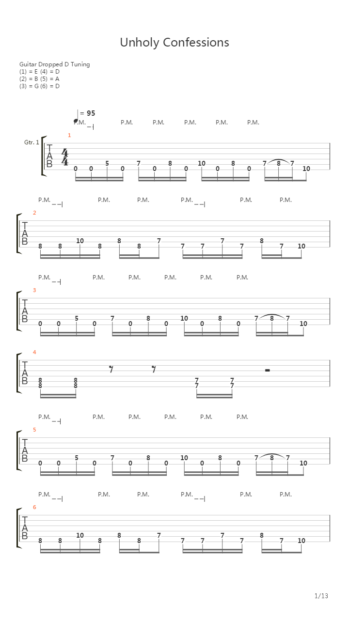 Unholy Confessions吉他谱