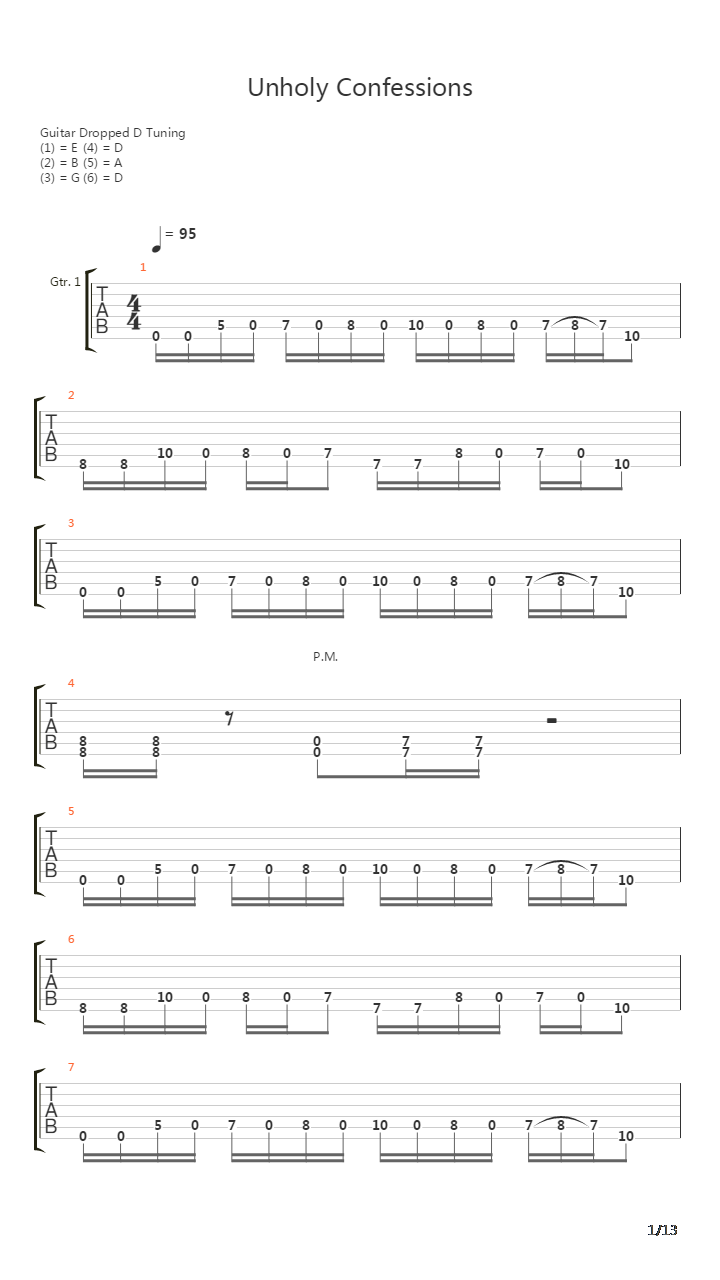 Unholy Confessions吉他谱