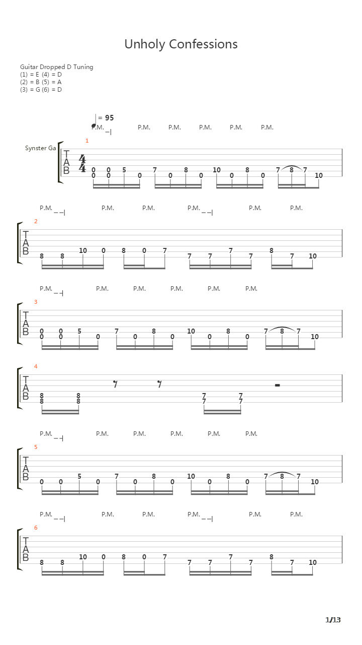 Unholy Confessions吉他谱