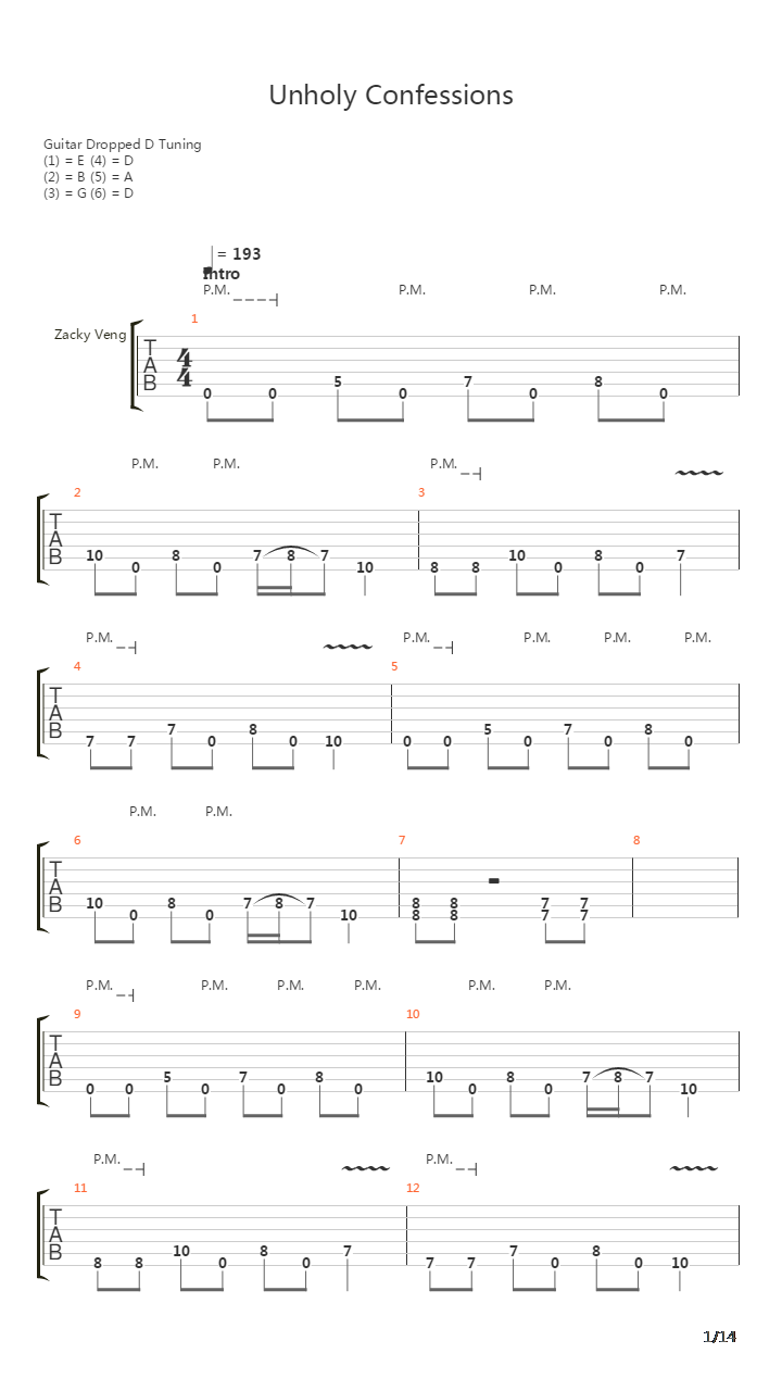 Unholy Confessions吉他谱