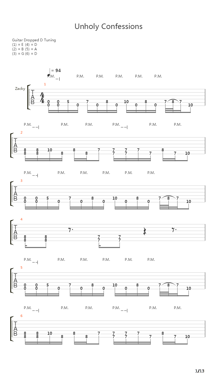 Unholy Confessions吉他谱