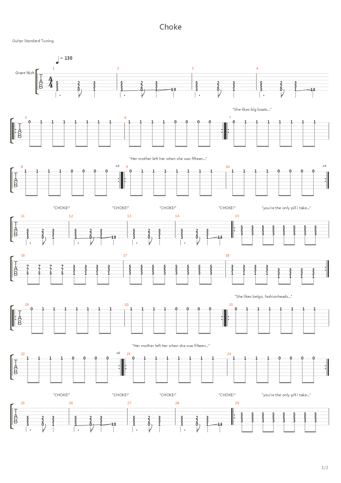 Choke吉他谱