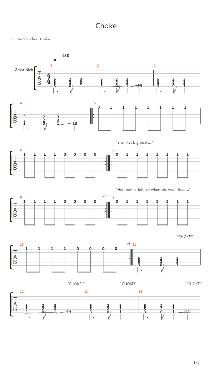 Choke吉他谱
