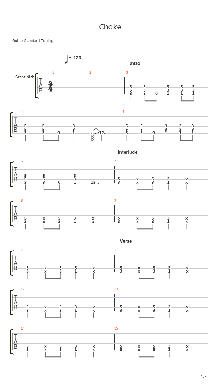 Choke吉他谱