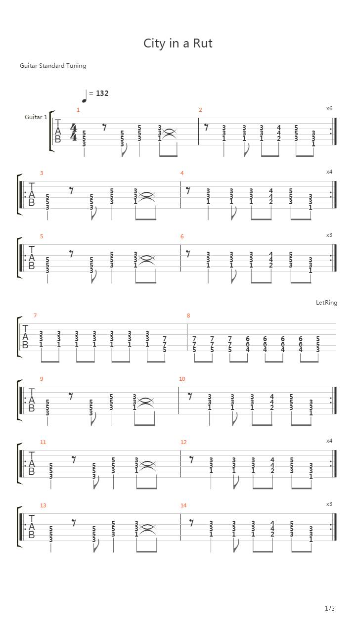 City In A Rut吉他谱