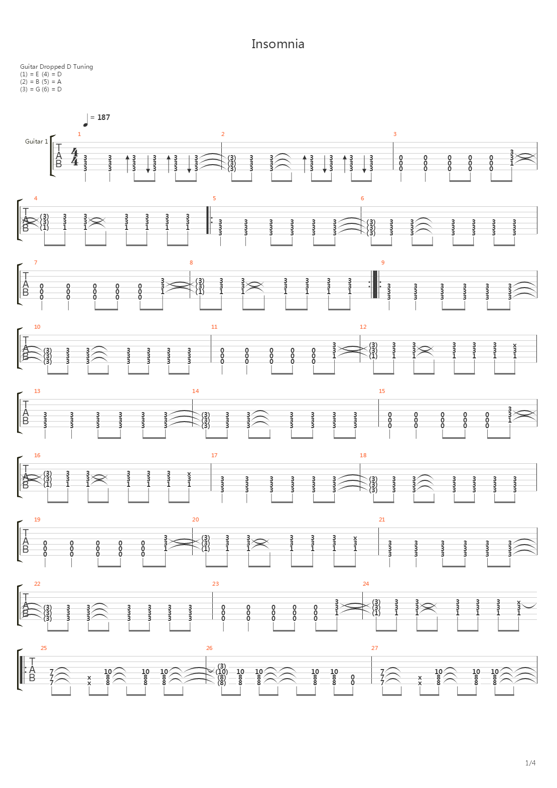Insomnia吉他谱