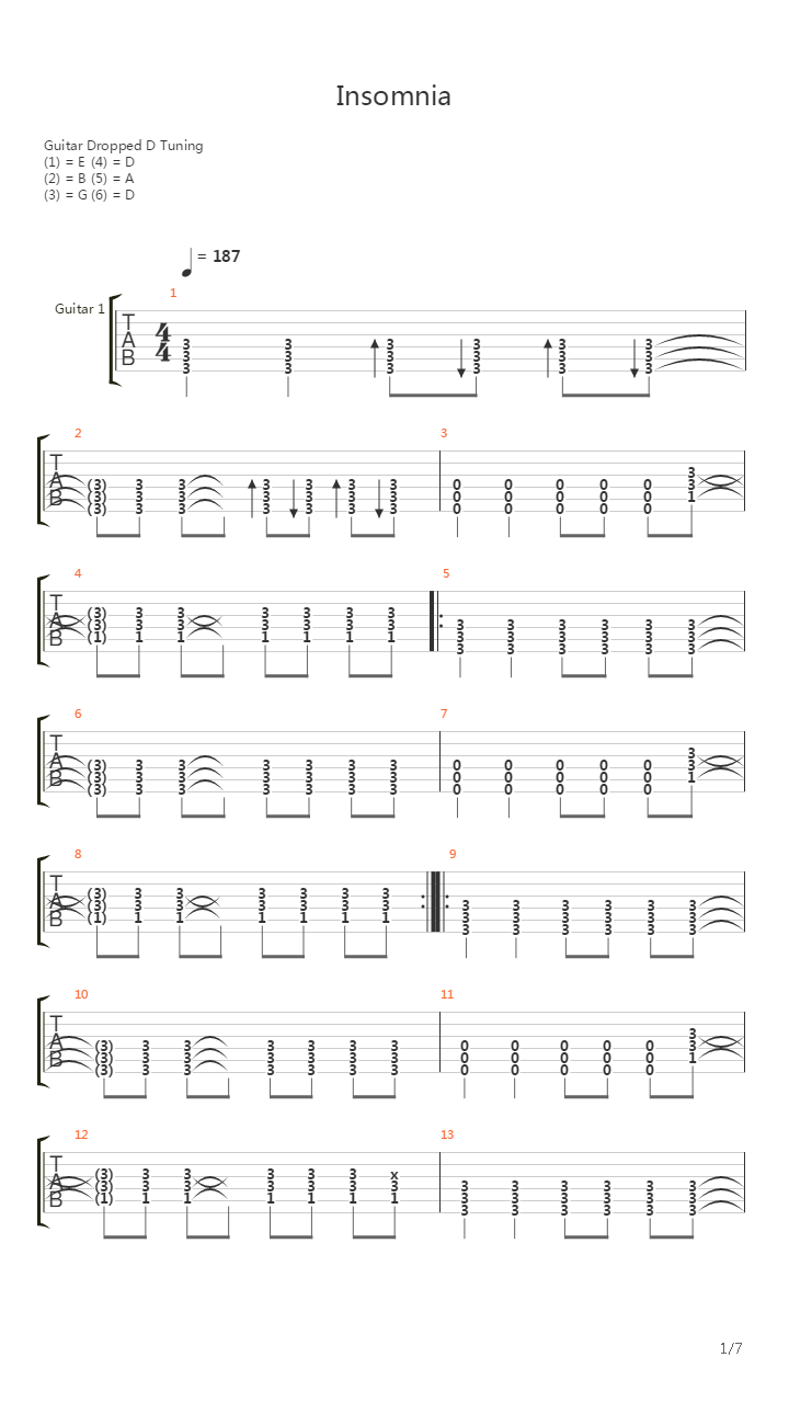 Insomnia吉他谱