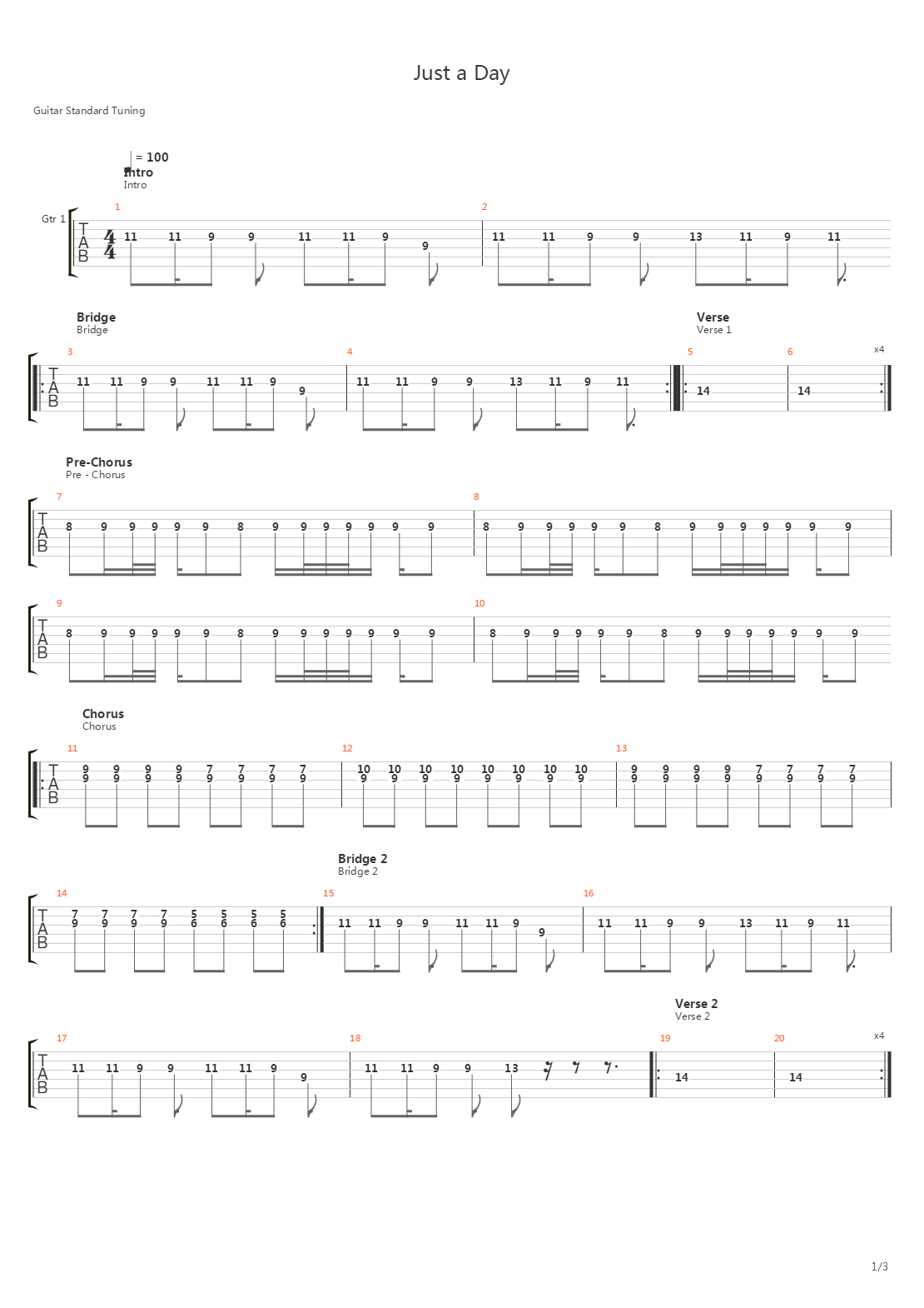 Just A Day吉他谱