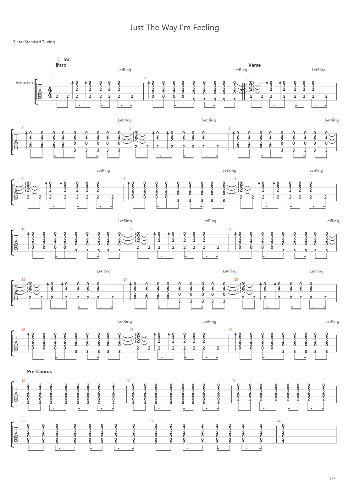 Just The Way Im Feeling吉他谱