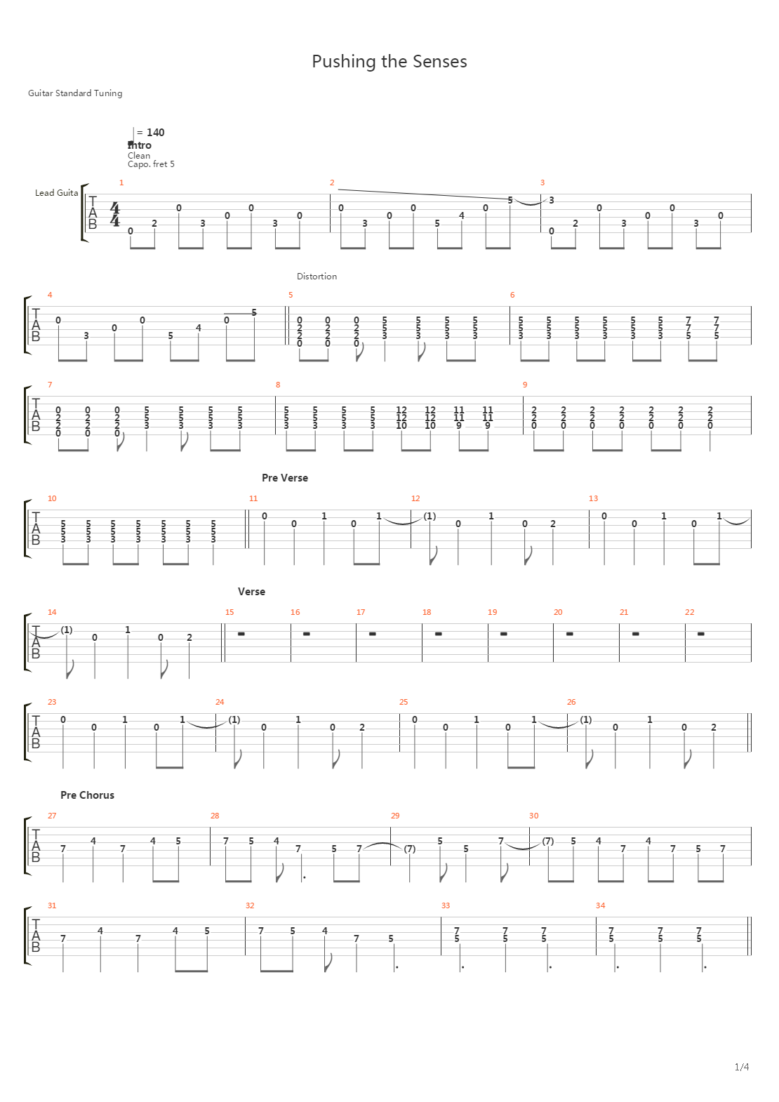 Pushing The Senses吉他谱