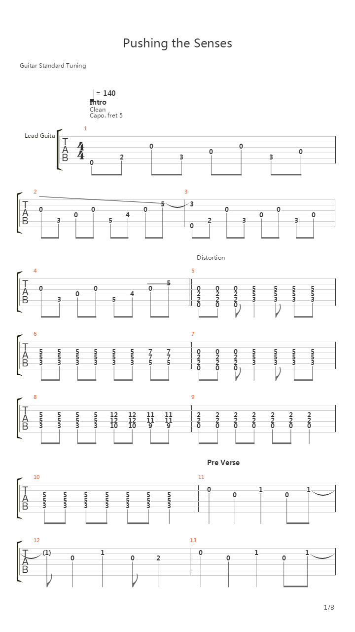 Pushing The Senses吉他谱