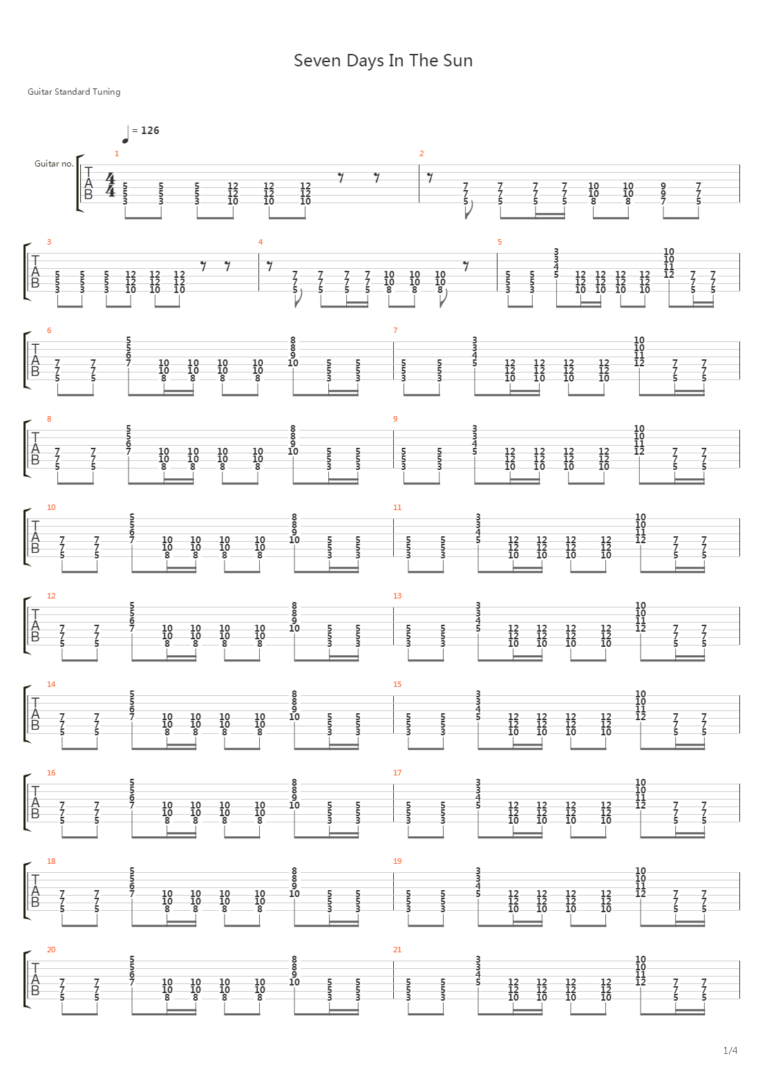 Seven Days In The Sun吉他谱