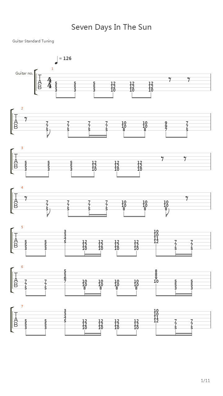 Seven Days In The Sun吉他谱