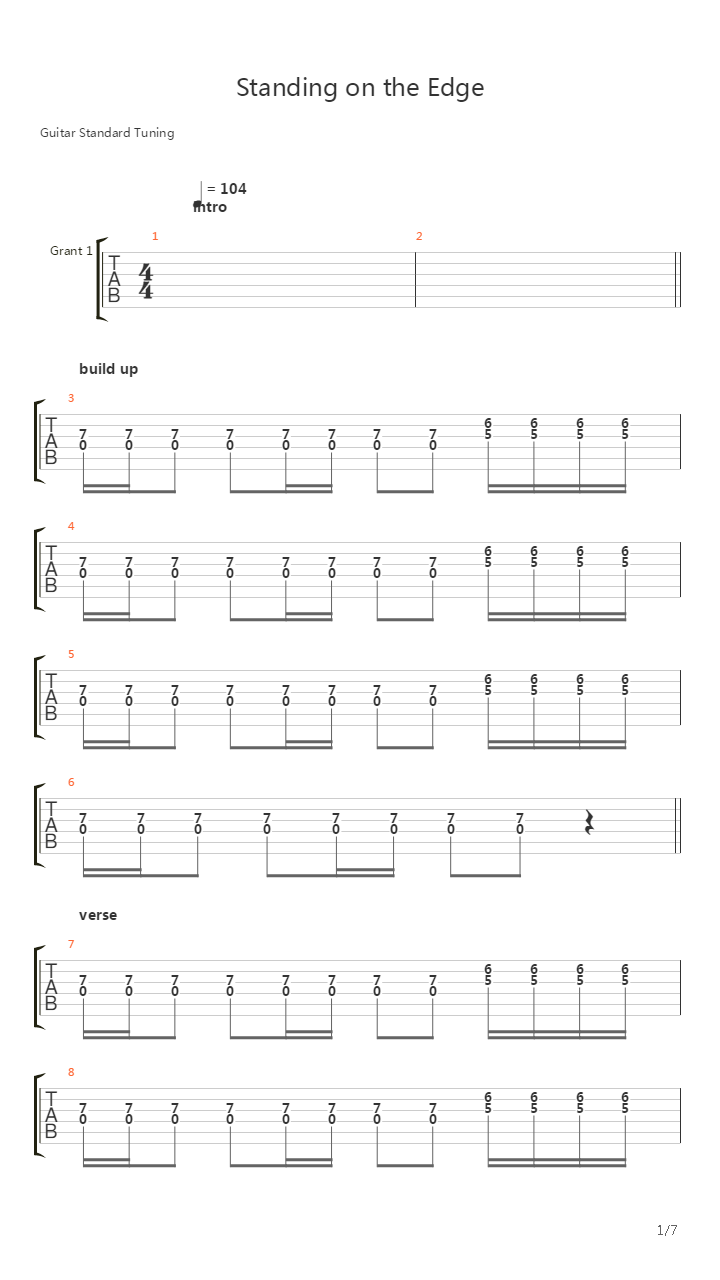 Standing On The Edge吉他谱
