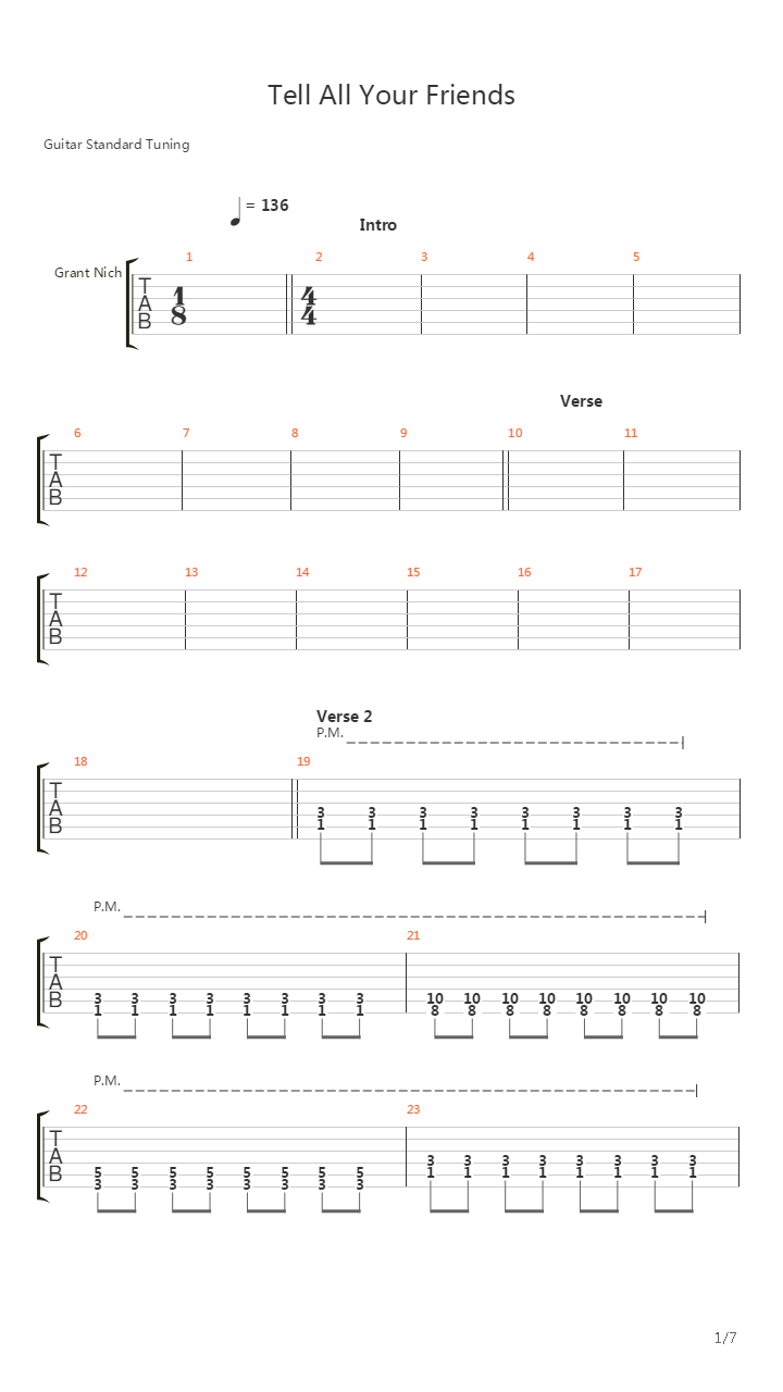 Tell All Your Friends吉他谱