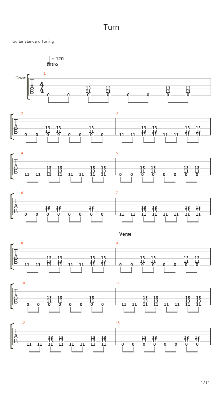 Turn吉他谱