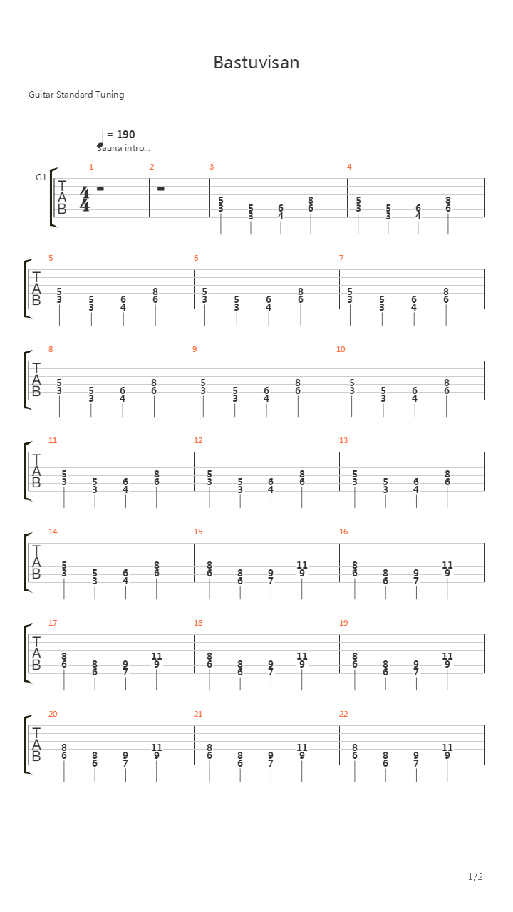 Bastuvisan吉他谱