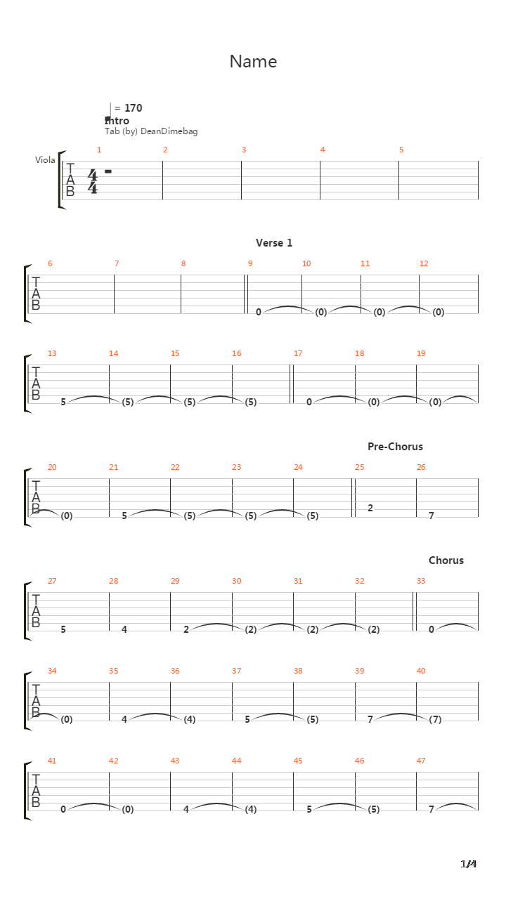 Name吉他谱