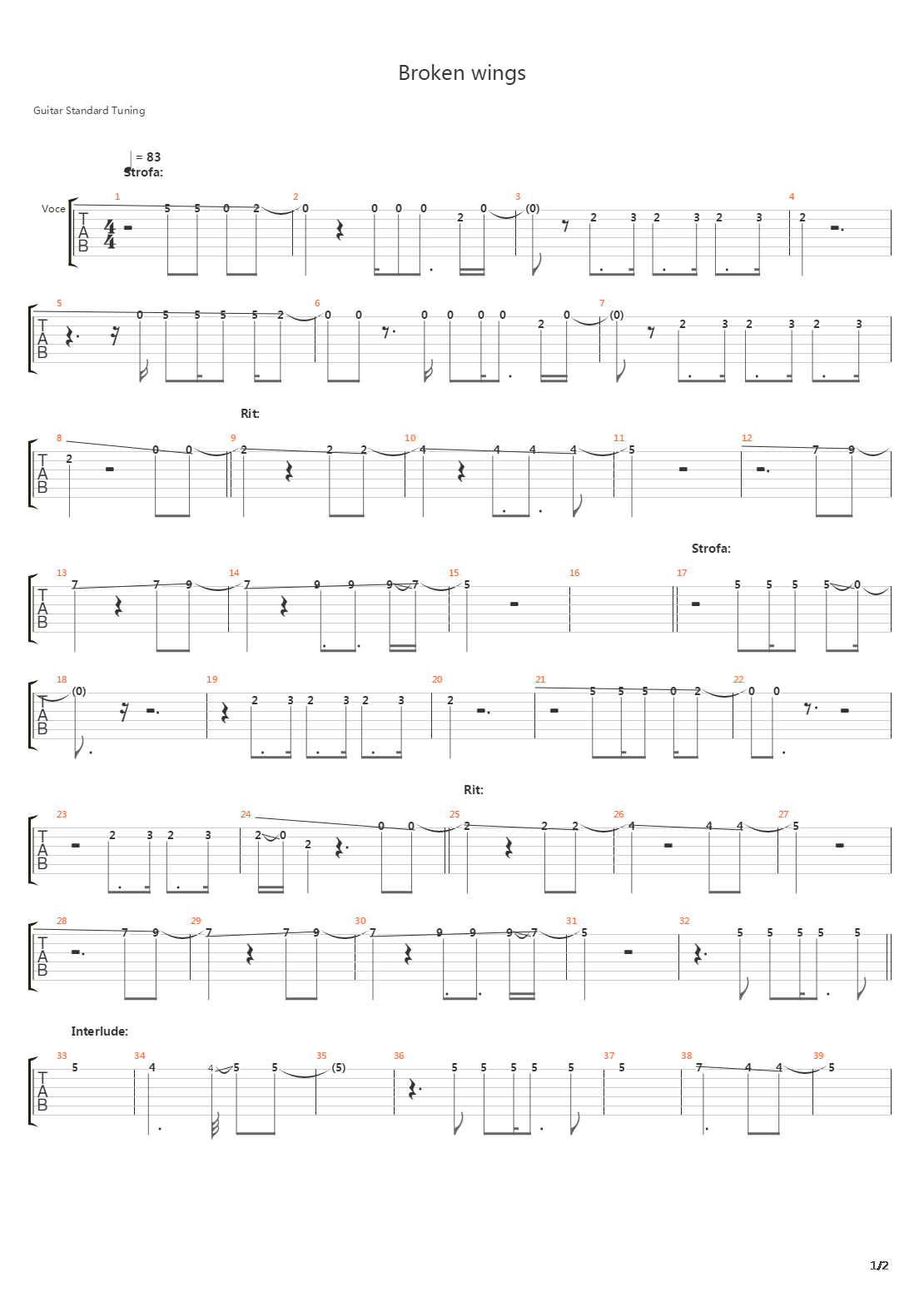 Broken Wings吉他谱