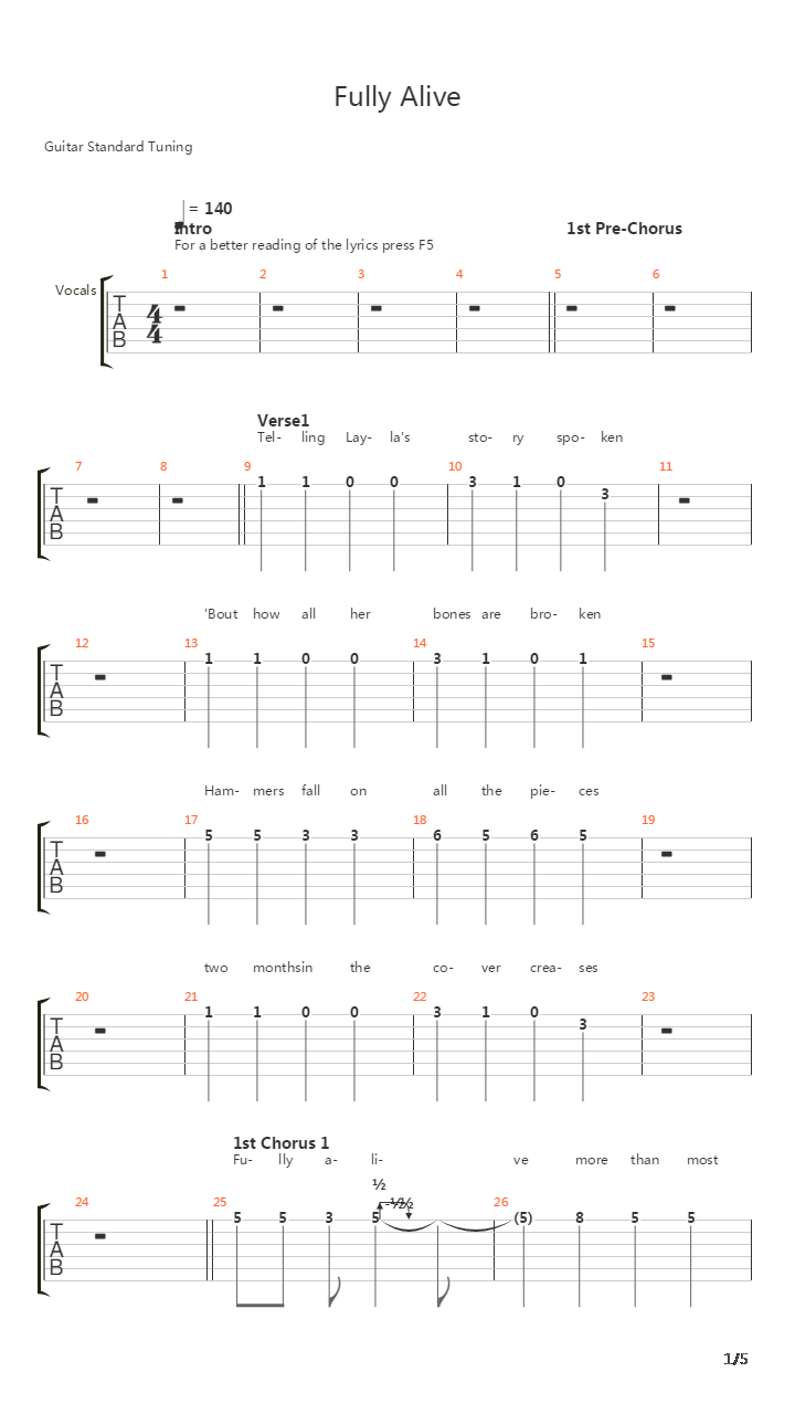 Fully Alive吉他谱