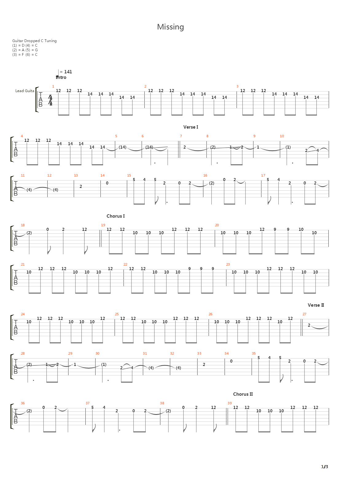 Missing吉他谱