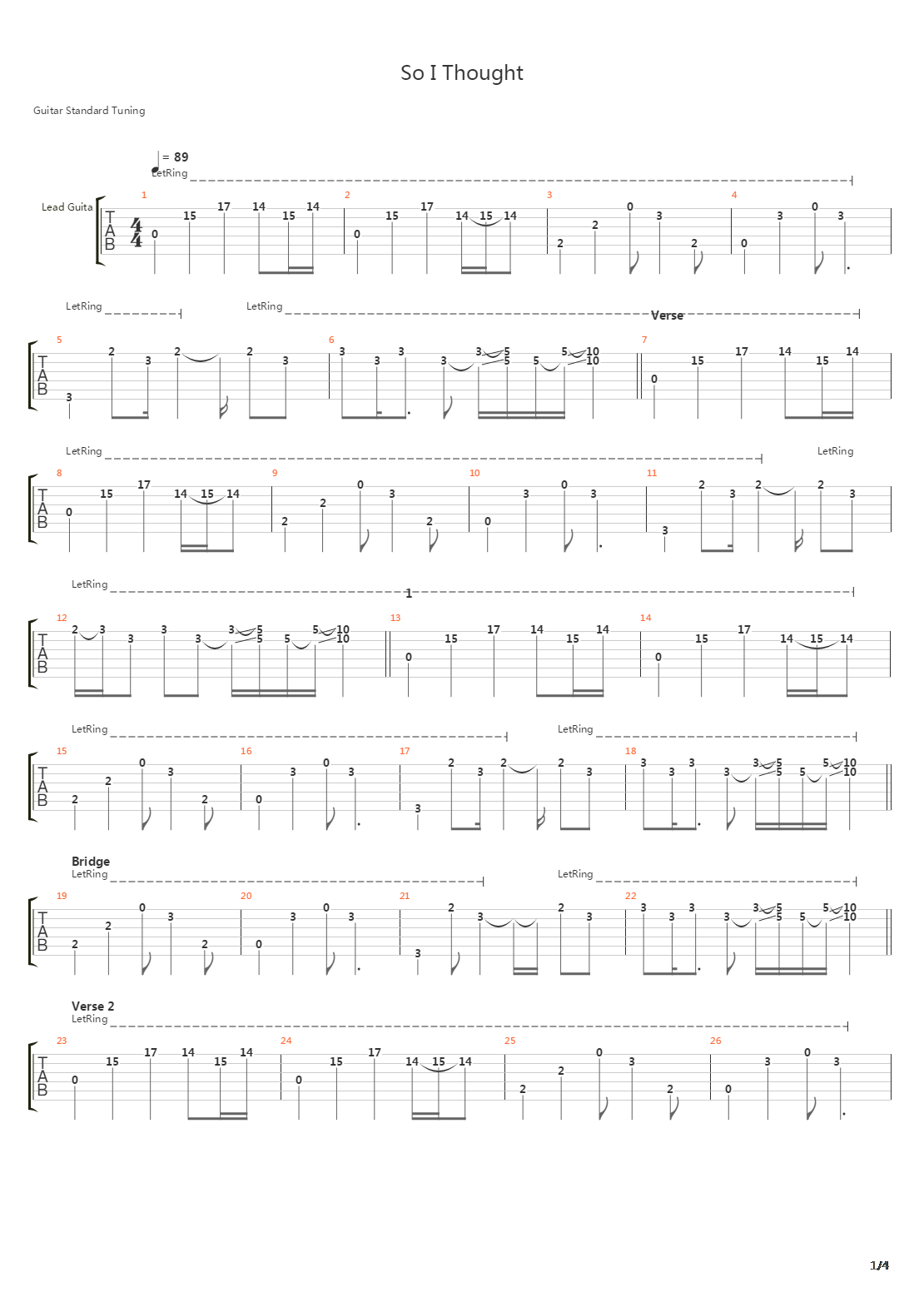 So I Thought吉他谱