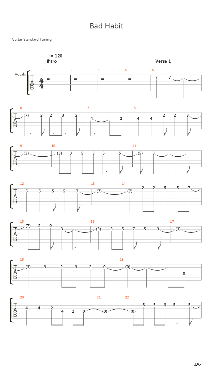 Bad Habit吉他谱