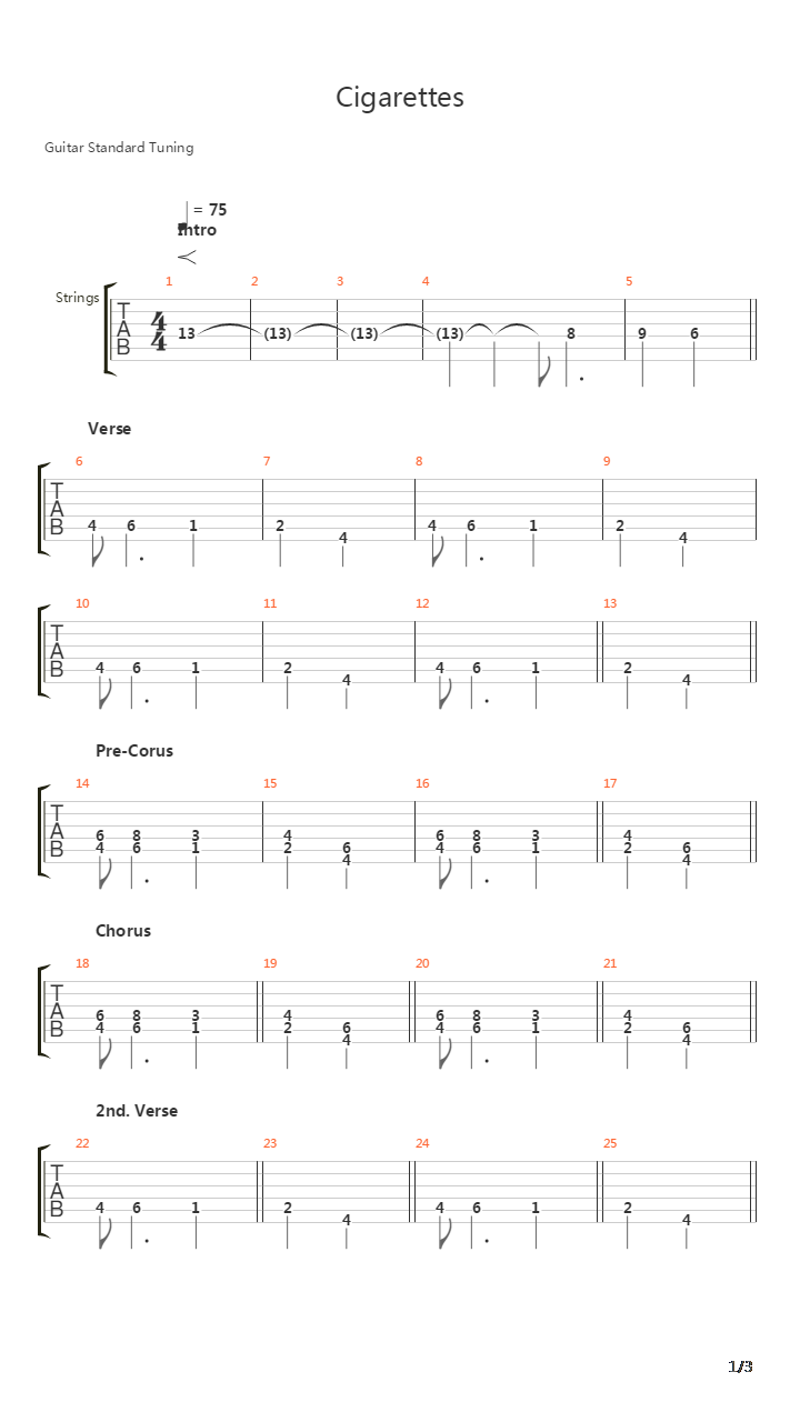 Cigarettes吉他谱