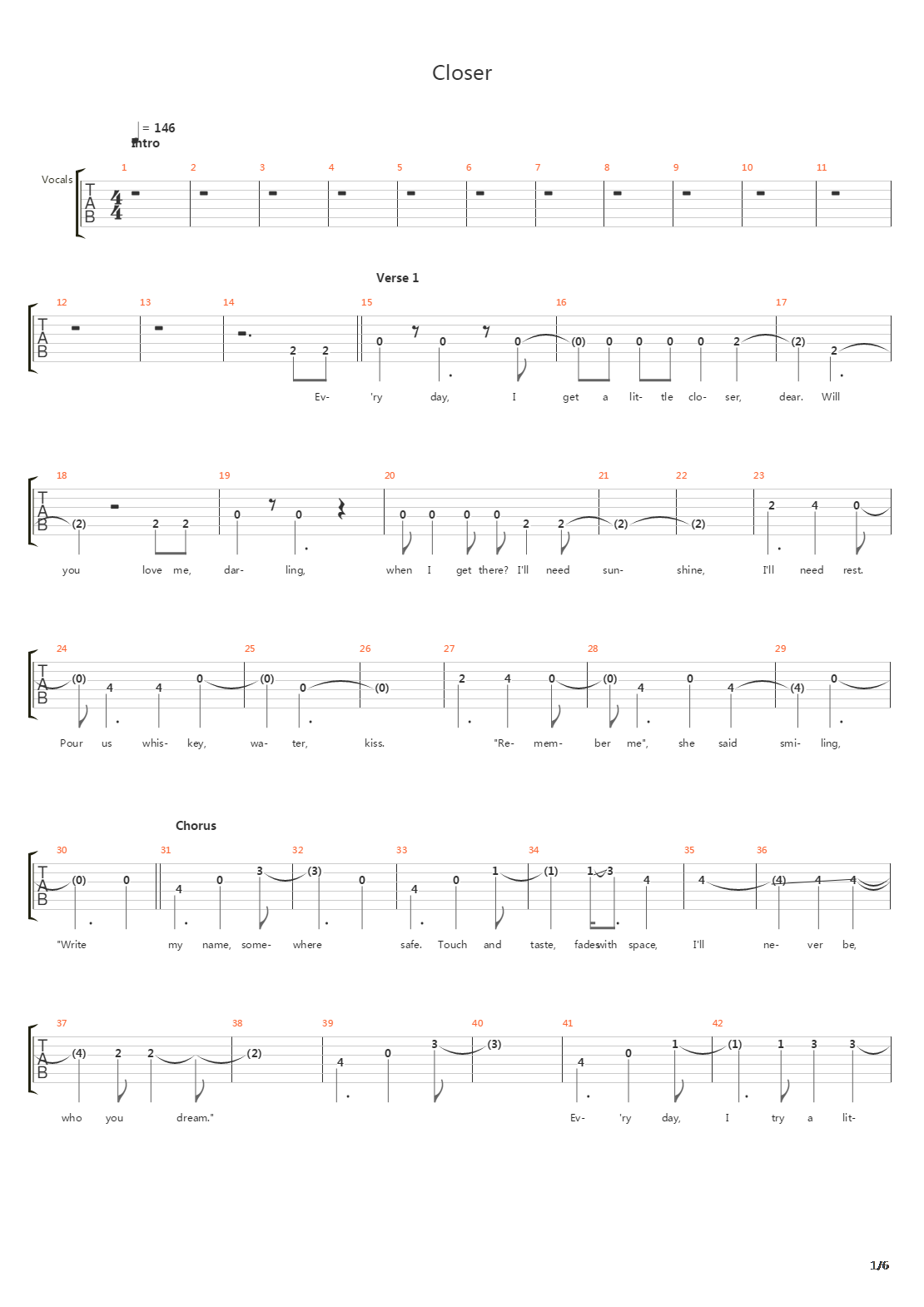 Closer吉他谱