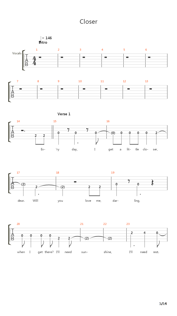 Closer吉他谱