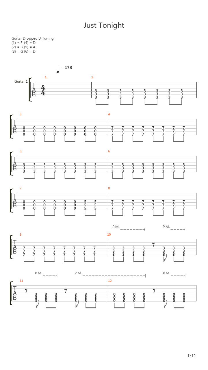 Just Tonight吉他谱