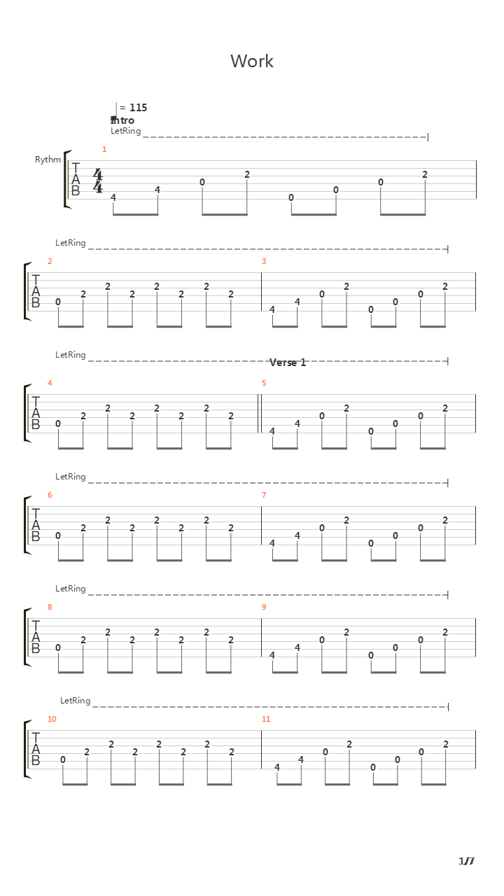 Work吉他谱
