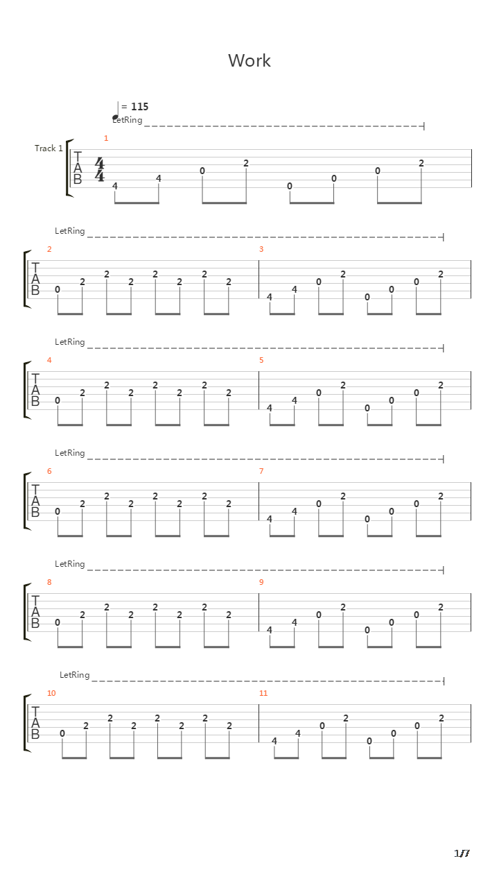 Work吉他谱
