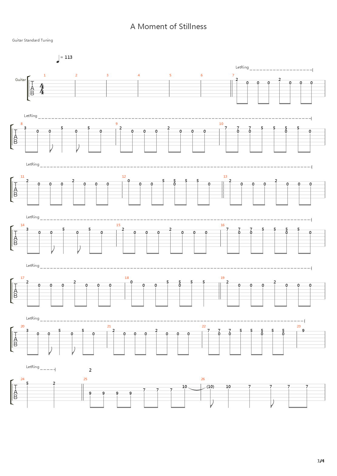 A Moment Of Stillness吉他谱