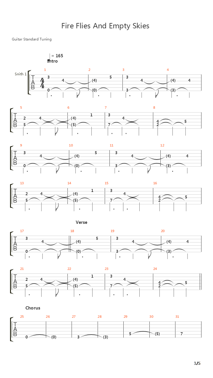 Fire Flies And Empty Skies吉他谱